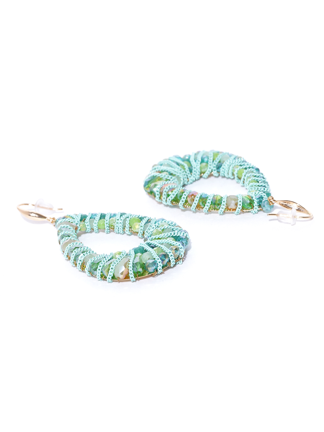 YouBella Green Gold-Plated Teardrop Shaped Drop Earrings